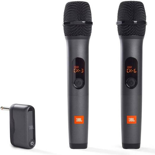 JBL Wireless Microphone System, 2-Channel UHF Wireless Transmission, 6H Receiver Power, 1/4" Microphone Input, JBL Pro Sound for Clear Vocals, AA Batteries for Microphones, Black | JBLWIRELESSMIC
