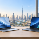 HP EliteBook 8 G1i and Dell Pro 14 Premium business laptops in a Dubai office