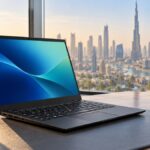 Illustrative black business laptop on a Dubai office desk for the ThinkPad X1 Carbon Gen 14 review